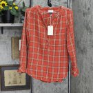 NWT Universal Thread Plaid Flutter Long Sleeve Round Neck Button-Front Tunic Blouse S Red