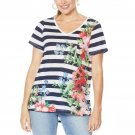 DG2 by Diane Gilman Women's Burnout Printed And Embellished Knit Top X-Small Navy Stripe