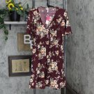 NWT Xhilaration Women's Floral Print Short Sleeve V-Neck Smocked Waist Mini Dress L Red