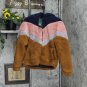 NWT Wild Fable Long Sleeve Zip-Up Colorblocked Hooded Sherpa Jacket M Rust / Rose / Navy Blue