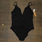 NWT Kona Sol Women's V-Neck Shirred Medium Coverage One Piece Swimsuit PID-3GM0K4 L Black