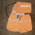 NWT Jack & Jones 3-Pc. Swim Trunks, Towel & Drawstring Beach Bag Set 12210404 XL Coral Orange Pink