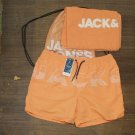 NWT Jack & Jones 3-Pc. Swim Trunks, Towel & Drawstring Beach Bag Set 12210404 L Coral Orange Pink