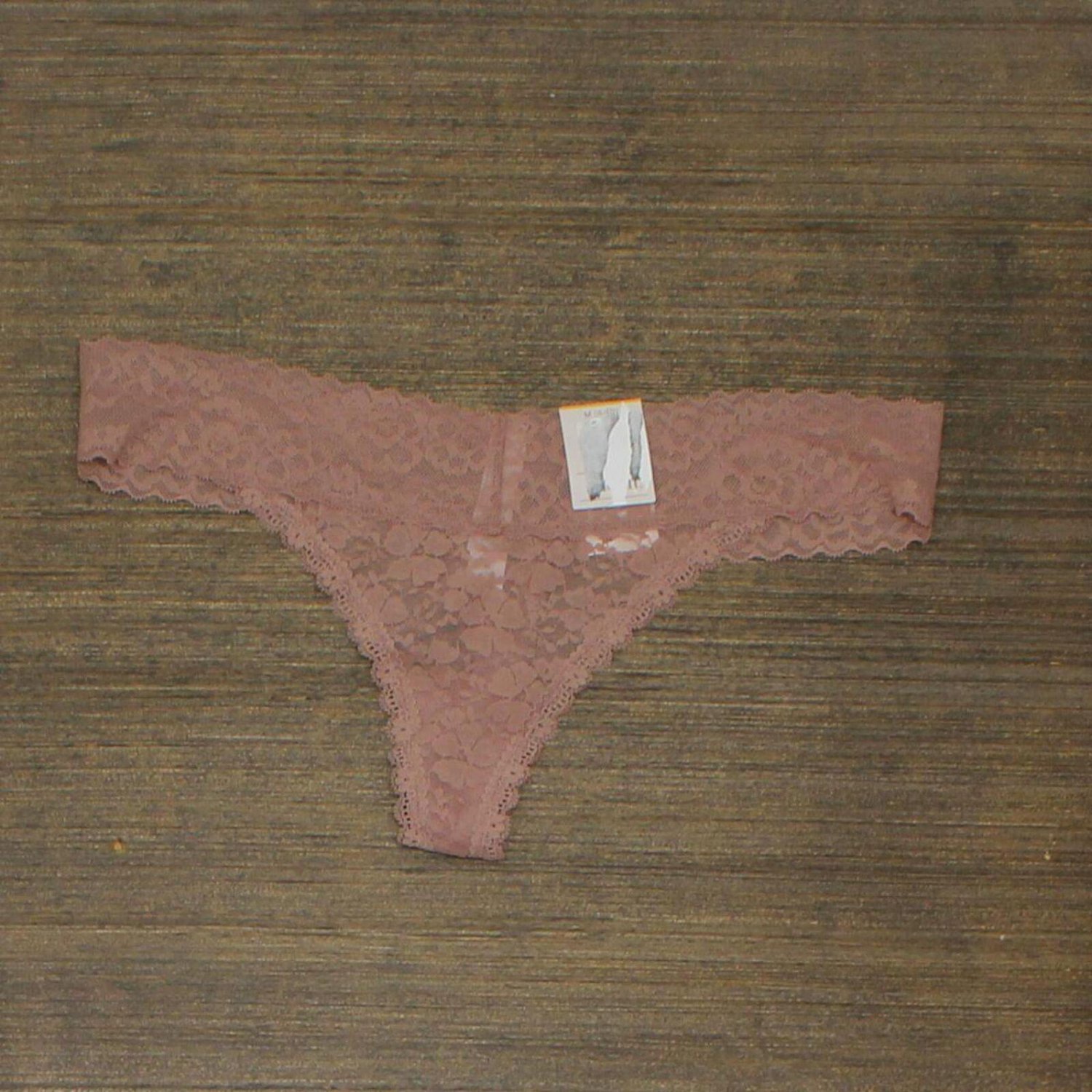 NWT Auden Women's All Over Lace Thong. Y3RZG M Mauve Brown PInk