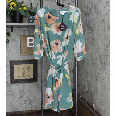 NWT Ava & Viv Women's Plus Size Floral Print 3/4 Sleeve Dress 564899 3X  Pink