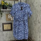 NWT Lauren Ralph Lauren Womens Tie-Front Linen Shirtdress Dress 250868282001 8 Navy Blue Cream