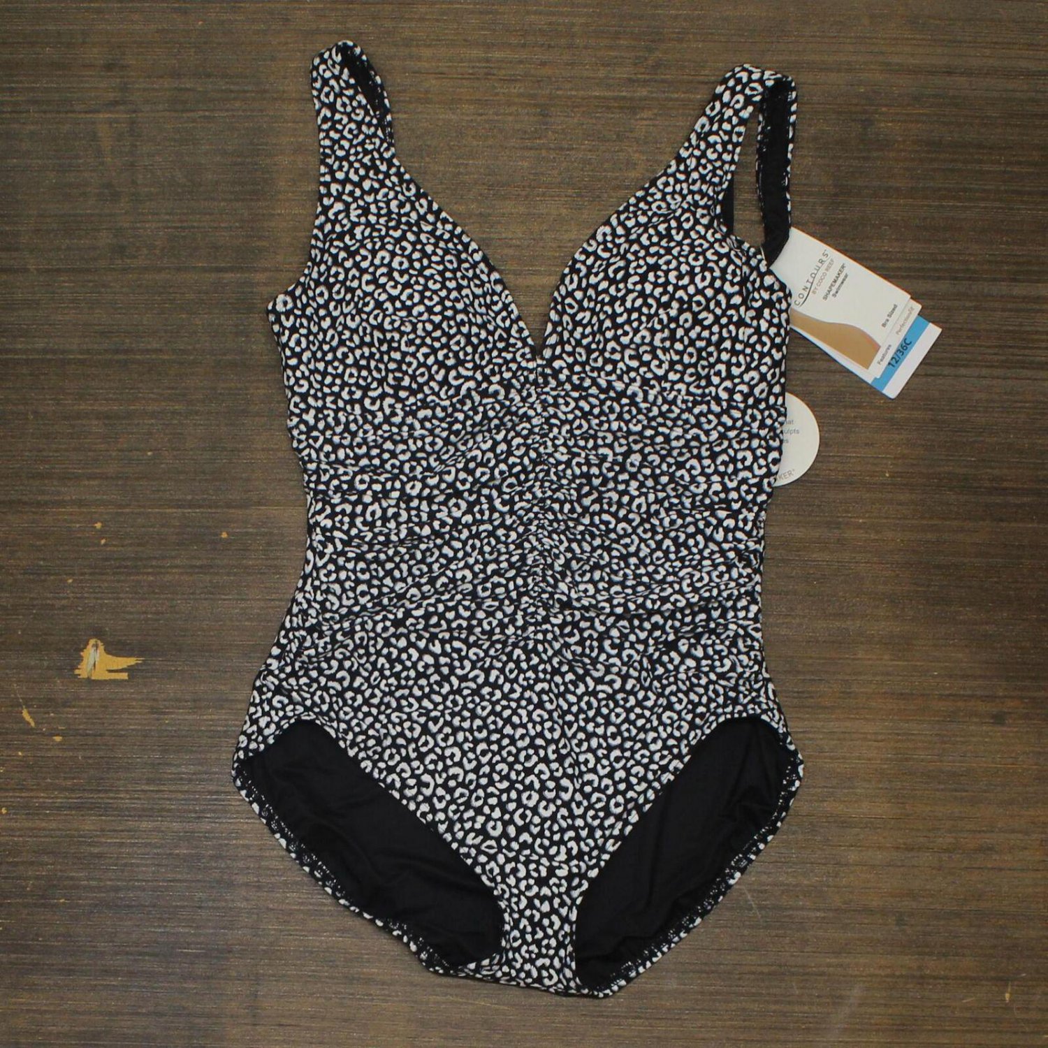 NWT Coco Reef Contours Solitaire Printed One-Piece Swimsuit T45035 12/36C Black