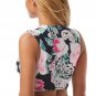 NWT Carmen Marc Valvo Floral-Print Tie-Front Cropped Bikini Top C2H440 M Black Multicolor
