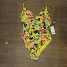 NWT Bar III Women's Floral Chic One-Piece Swimsuit MBFC22236 L Citron Yellow