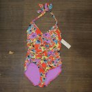 NWT Anne Cole Floral-Print Shirred Halter One-Piece Swimsuit 22MO07274-998 10 Multi Red