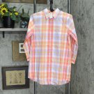 NWT Lands' End Women's No Iron 3/4 Sleeve Tunic Top 516685 8 Desert Peach Plaid Orange