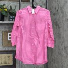 NWT Lands' End Women's No Iron 3/4 Sleeve Tunic Top 516685 8 Pink Philox Plaid