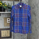 NWT Lands' End Women's Flannel Boyfriend Fit Long Sleeve Shirt 519651 S Cool Cobalt Plaid Blue