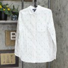 Lands' End Womens Long Sleeve Oxford Button Up Shirt White Green Cactus S Tall