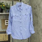 Lands' End Linen Button Front Utility Tunic Top 516607-Sample S White Blue Stripe