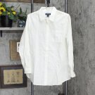 Lands' End Womens Roll Tab Long Sleeve Cotton Button Up Shirt Top 516560-Sample L Tall White