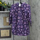 NWT Lands' End Womens 3/4 Sleeve Tunic Button Up Short 516690 14W Blackberry Floral Purple