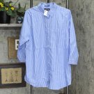 NWT Lands' End Womens 3/4 Sleeve Tunic Button Up Short 516690 12 Tall White Blue Stripe