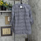 NWT Lands' End Womens 3/4 Sleeve Tunic Button Up Short 516690 16W Black Plaid