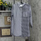 NWT Lands' End Womens 3/4 Sleeve Tunic Button Up Short 516690 12 Tall Black Plaid Houndstooth Mix