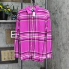 NWT Lands' End Womens Flannel Boyfriend Fit Long Sleeve Shirt 519652 L Tall Pink Yellow Plaid