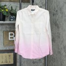 Lands' End Long Sleeve Cotton Boyfriend Tie Dye Button Up Top 516840-Sample XS Blue Pink Ombre