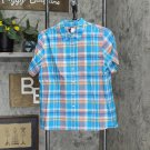Lands' End Womens Short Sleeve Button Front Shirt 509909-Sample L Caly Blue Plaid