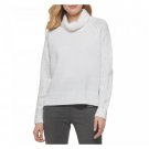 DKNY Womens Studded Sleeve Cotton Turtleneck Sweater P2MSAB65 L Ivory White ./ Silver
