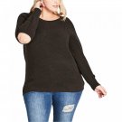 City Chic Women's Trendy Plus Size Elbow Cutout Sweater X-Large (22) Army Green