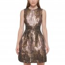 Vince Camuto Women's Metallic Jacquard Sleeveless Dress VC2M2540 2 Brown