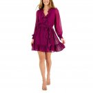 Taylor Women's Metallic Clip-Dot Chiffon Fit & Flare Dress 3128M 10 Purple