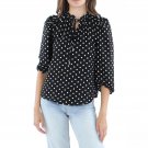 Anne Klein Womens Printed Split-Neck Top Blouse 10819604 S Black  White Polka Dot