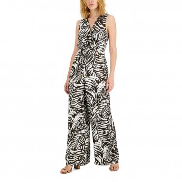 Inc International Concepts Women's Printed Twill Satin Jumpsuit 10840149 4  Brown Combo