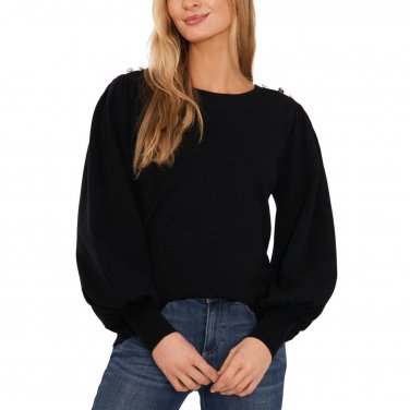 Cece Women's Rhinestone-Shoulder Puff-Sleeve Sweater 7052246 S Black