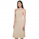 Calvin Klein Women's Sweater Knit Halter Dress M2FO6762 XS Khaki Brown / White