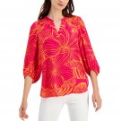 Anne Klein Womens Floral-Print V-Neck Tunic Blouse 10840497 M Pansyorange Peel Pink