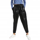 Tommy Jeans Womens Faux Leather High Rise Jogger Pants T2HK0FGG XS Black