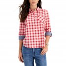 Tommy Hilfiger Women's Cotton Plaid Roll-Tab Shirt J2DMH530 XL Scarlet Multi Red