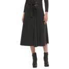 DKNY Women's Faux-Leather Belted Snap-Front Midi Skirt P2JNTO99 14 Black
