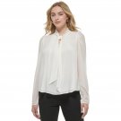 Tommy Hilfiger Women's Clip-Dot Pleated Tie-Neck Top H29T270A S Ivory