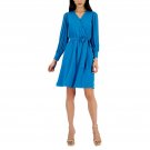 Anne Klein Womens Surplice A-Line Dress 10844849 M Teal Ocean Blue