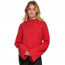 DKNY Womens Long Sleeve Studded Cowl Neck Sweater P2MSAB84 Scarlet Red Silver S