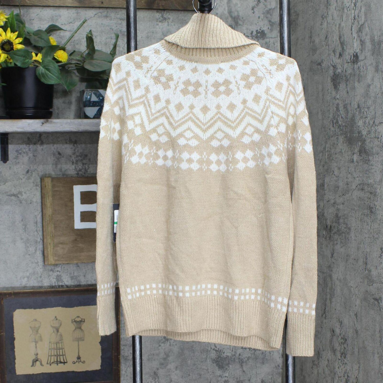 Tommy Hilfiger Frosted Yoke Turtleneck Sweater Fawn Brown / Ivory L