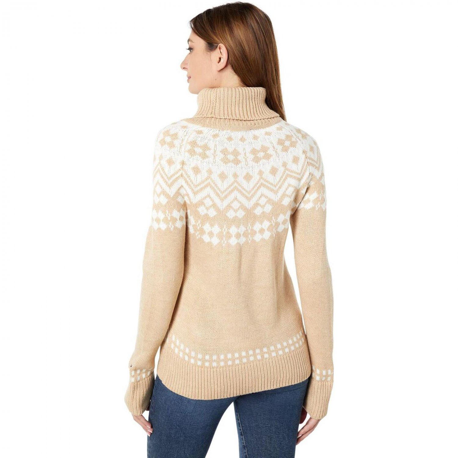 Tommy Hilfiger Frosted Yoke Turtleneck Sweater Fawn Brown / Ivory L