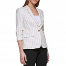 DKNY Womens Petite Striped One-Button Blazer XD2J5413 2P White Hibiscus
