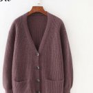 2019 Women Sweater V neck Solid Outwear Winter Jacket Coat