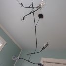 Black hanging Mobile Chandelier with Stained glass shades, Six light fixture