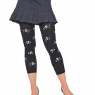 Opaque Footless Tights w/ Skull prints-Black