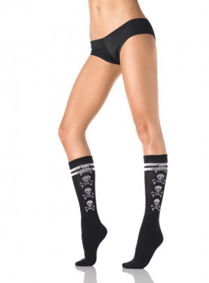 Knit Knee Socks with Side Skull Design