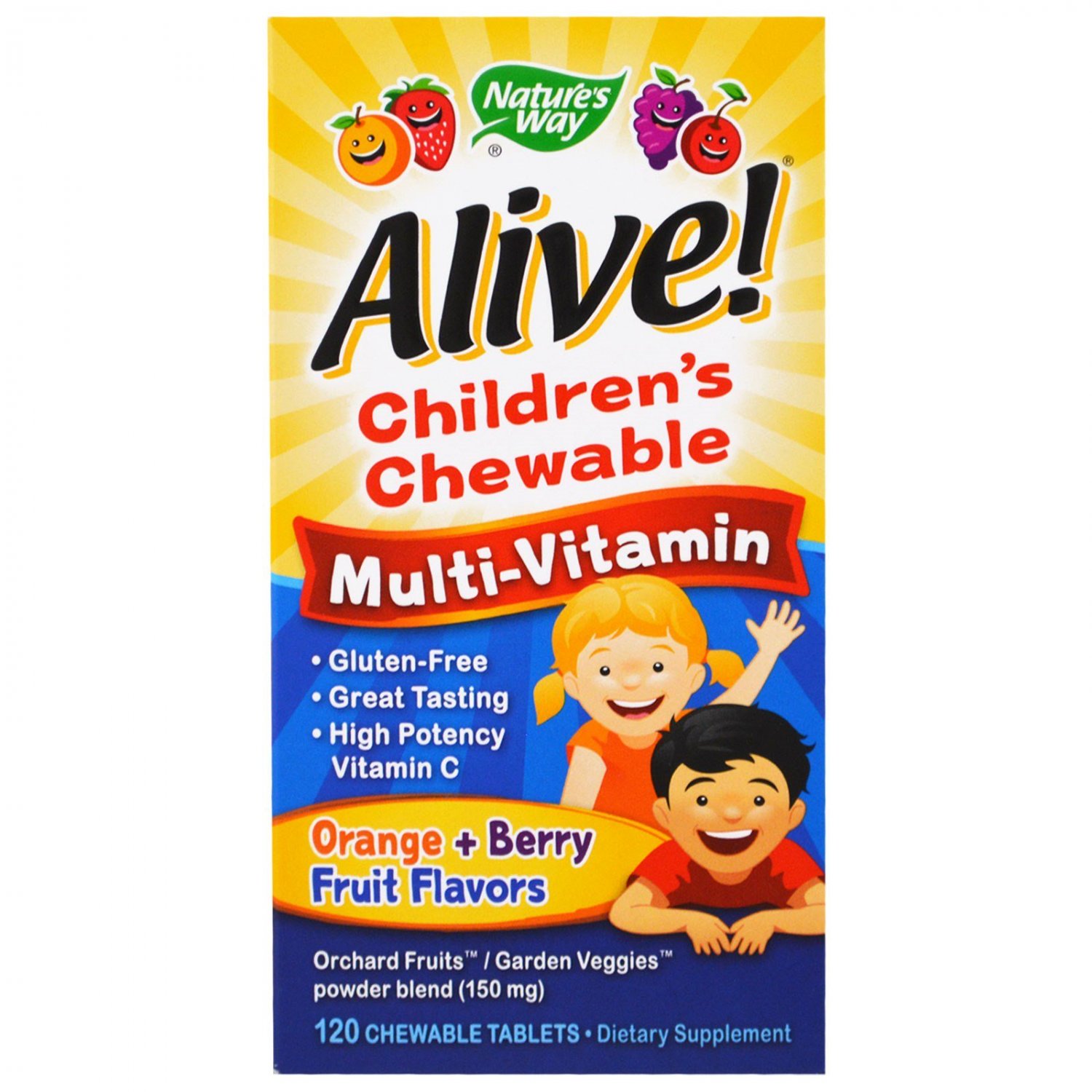 Nature's Way, Alive! Children's Chewable Multi-Vitamin, Orange + Berry Fruit Flavors, 120 Chewable